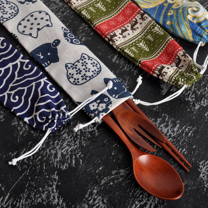 Portable Cutlery Bag Reusable  - đánh giá và giá Bamboo Cutlery Travel