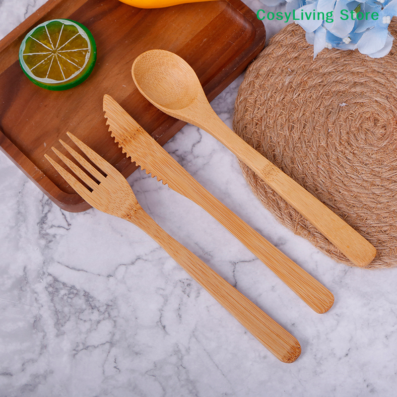 1Set Fork Cutter Spoon Reusabl - đánh giá và giá Bamboo Cutlery Travel